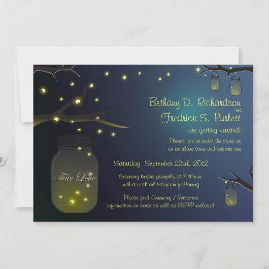Mason Jar and Firefly Wedding Invitation 5"x7" Kaart (Voorkant)