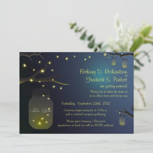 Mason Jar and Firefly Wedding Invitation 5"x7" Kaart (Staand voorkant)