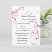 Mason Jar and Firefly Wedding Invitation - Fushia Kaart (Staand voorkant)