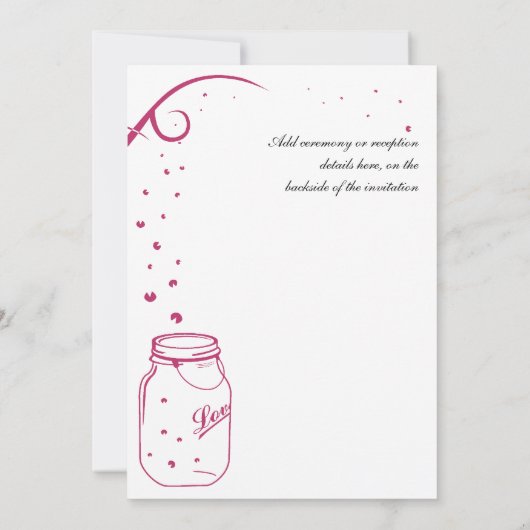 Mason Jar and Firefly Wedding Invitation - Fushia Kaart (Achterkant)
