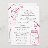 Mason Jar and Firefly Wedding Invitation - Fushia Kaart (Voorkant / Achterkant)