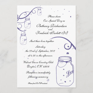 Mason Jar and Firefly Wedding Invitation - Grape Kaart