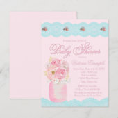 Mason Jar and Lace Waterverf Floral Baby shower Kaart (Voorkant / Achterkant)