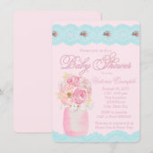 Mason Jar and Lace Waterverf Floral Baby shower Kaart (Voorkant / Achterkant)