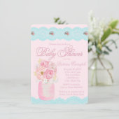 Mason Jar and Lace Waterverf Floral Baby shower Kaart (Staand voorkant)
