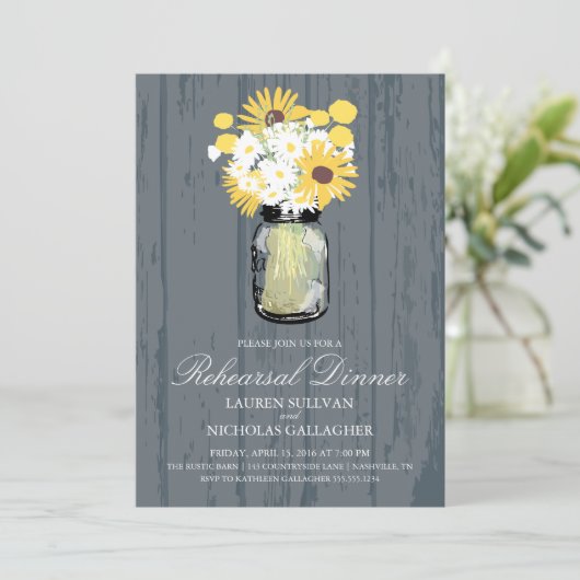 Mason Jar and Sunflower Rehearsal Dinner Kaart (Staand voorkant)