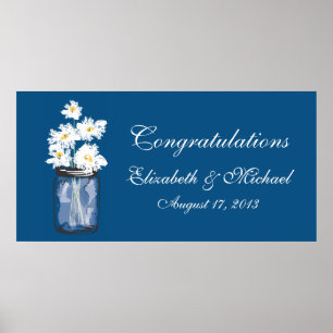 Mason Jar and White Daisies Banner Poster