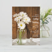 Mason Jar and White Daisies Country Birthday Party Kaart (Staand voorkant)