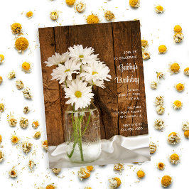 Mason Jar and White Daisies Country Birthday Party Kaart