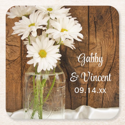Mason Jar and White Daisies Country Wedding Kartonnen Onderzetters (Voorkant)