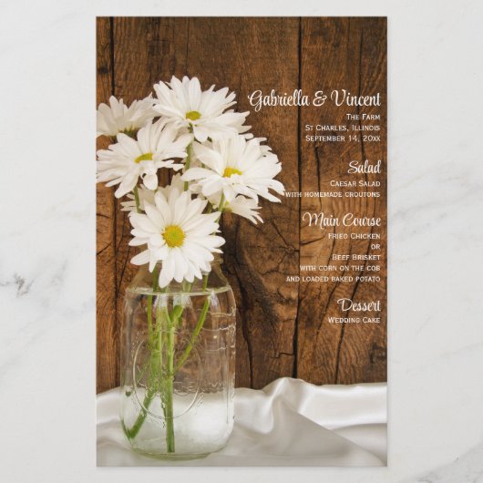 Mason Jar and White Daisies Country Wedding Menu (Voorkant)