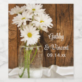 Mason Jar and White Daisies Country Wedding Wijn Etiket (Enkel label)