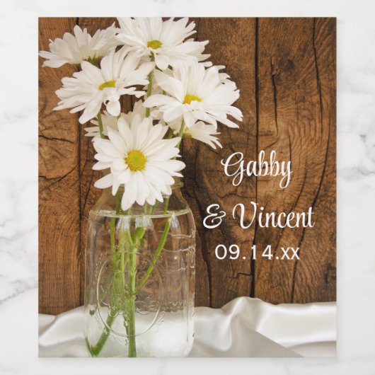Mason Jar and White Daisies Country Wedding Wijn Etiket (Enkel label)