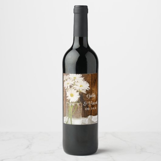 Mason Jar and White Daisies Country Wedding Wijn Etiket (Voorkant)