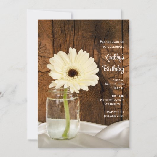 Mason Jar and White Daisy Country Birthday Party Kaart (Voorkant)