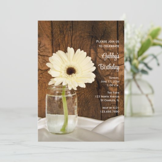 Mason Jar and White Daisy Country Birthday Party Kaart (Staand voorkant)