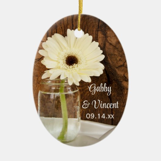 Mason Jar and White Daisy Country Wedding Keramisch Ornament (Voorkant)