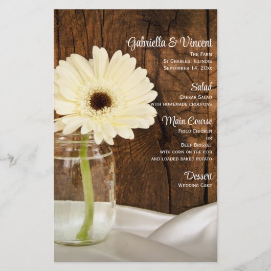 Mason Jar and White Daisy Country Wedding Menu (Voorkant)