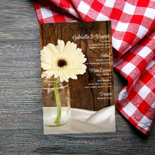 Mason Jar and White Daisy Country Wedding Menu