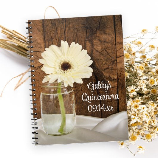 Mason Jar and White Daisy Quinceañera Guest Book Notitieboek