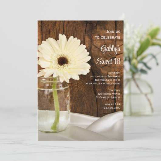 Mason Jar and White Daisy Sweet 16 Birthday Party Kaart (Staand voorkant)