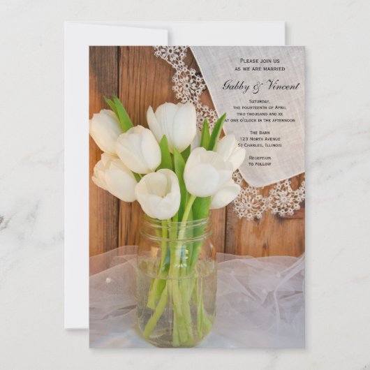 Mason Jar and White Tulips Country Barn Weddenscha Kaart (Voorkant)