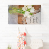 Mason Jar and White Tulips Country Barn Weddenscha Spandoek (Insitu)