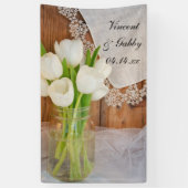 Mason Jar and White Tulips Country Barn Weddenscha Spandoek (Verticaal)