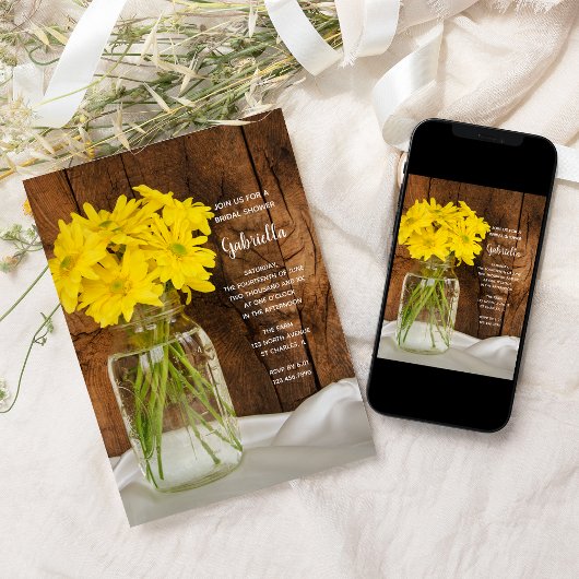 Mason Jar and Yellow Daisies Country Vrijgezellenf Kaart
