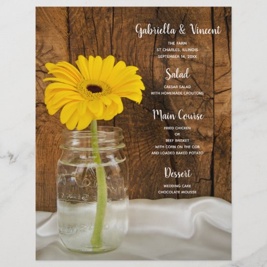 Mason Jar and Yellow Daisy Country Wedding Menu (Voorkant)