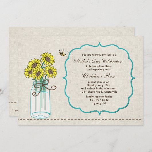 Mason Jar Arrangement Moederdag Uitnodiging (Voorkant / Achterkant)