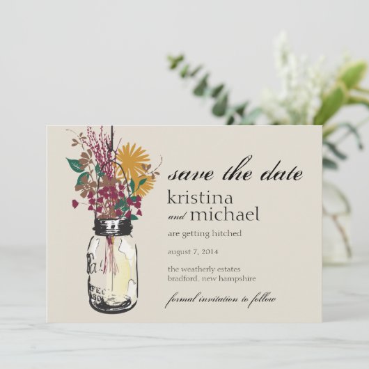 Mason Jar & Autumn Wildflower Sparen de Datum Save The Date (Staand voorkant)