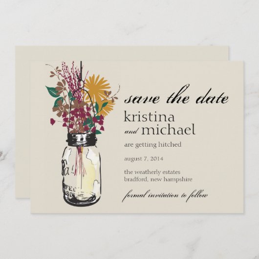 Mason Jar & Autumn Wildflower Sparen de Datum Save The Date (Voorkant / Achterkant)