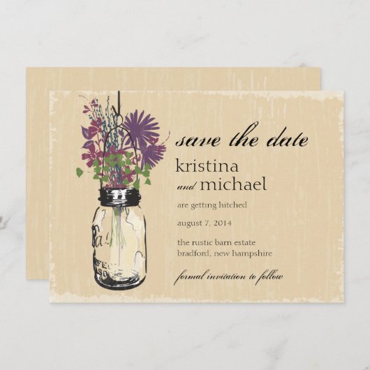 Mason Jar & Autumn Wildflower Sparen de Datum Save The Date (Voorkant / Achterkant)