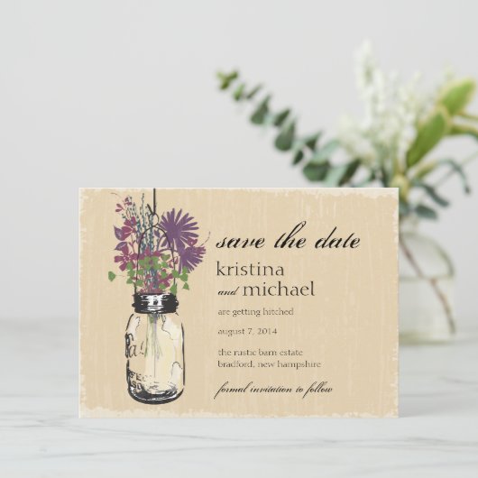 Mason Jar & Autumn Wildflower Sparen de Datum Save The Date (Staand voorkant)