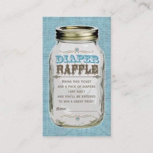 Mason Jar Baby Boy Blue Luier Raffle Ticket Informatiekaartje (Voorkant)