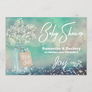 *~* Mason Jar Baby Breath Baby shower Rustic Kaart