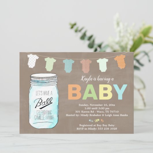 Mason Jar Baby Douche Uitnodigingen (Staand voorkant)