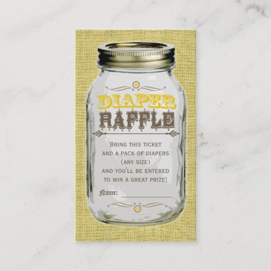 Mason Jar Baby Gele Luier Raffle Ticket Informatiekaartje (Voorkant)