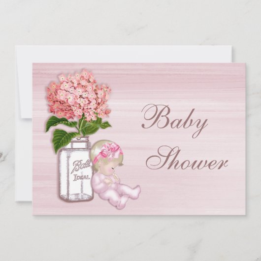 Mason Jar, Baby Girl, Pink Hydrangea Baby shower Kaart (Voorkant)