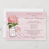 Mason Jar, Baby Girl, Pink Hydrangea Baby shower Kaart (Achterkant)