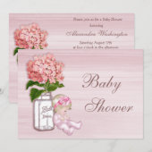 Mason Jar, Baby Girl, Pink Hydrangea Baby shower Kaart (Voorkant / Achterkant)