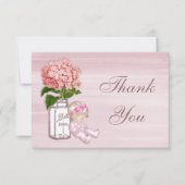 Mason Jar, Baby Girl, Pink Hydrangea Hartelijk dan Bedankkaart (Voorkant)