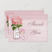Mason Jar, Baby Girl, Pink Hydrangea Hartelijk dan Bedankkaart (Voorkant / Achterkant)