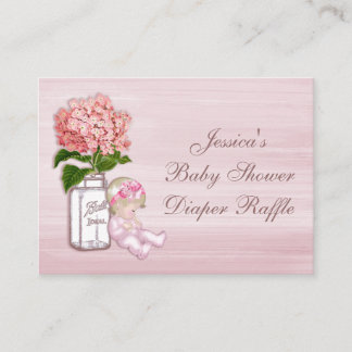 Mason Jar, Baby Girl, Roze Hydrangea Luier Raffle Informatiekaartje