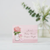 Mason Jar, Baby Girl, Roze Hydrangea Luier Raffle Informatiekaartje (Staand voorkant)