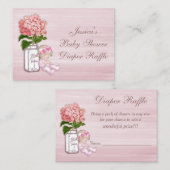 Mason Jar, Baby Girl, Roze Hydrangea Luier Raffle Informatiekaartje (Voorkant / Achterkant)