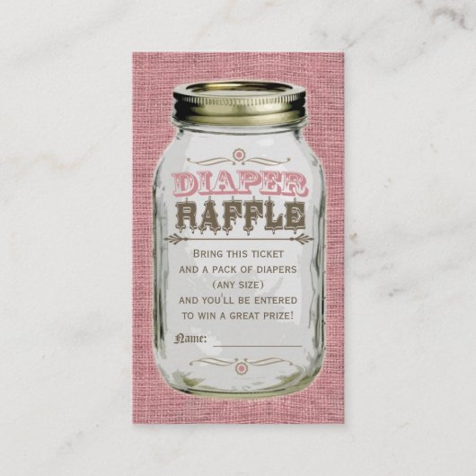Mason Jar Baby Girl Roze Luier Raffle Ticket Informatiekaartje (Voorkant)
