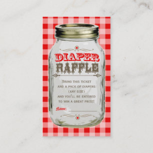 Mason Jar Baby Red Gingham Diaper Raffle Ticket Informatiekaartje