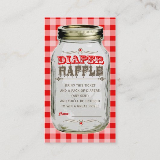 Mason Jar Baby Red Gingham Luier Raffle Ticket Informatiekaartje (Voorkant)